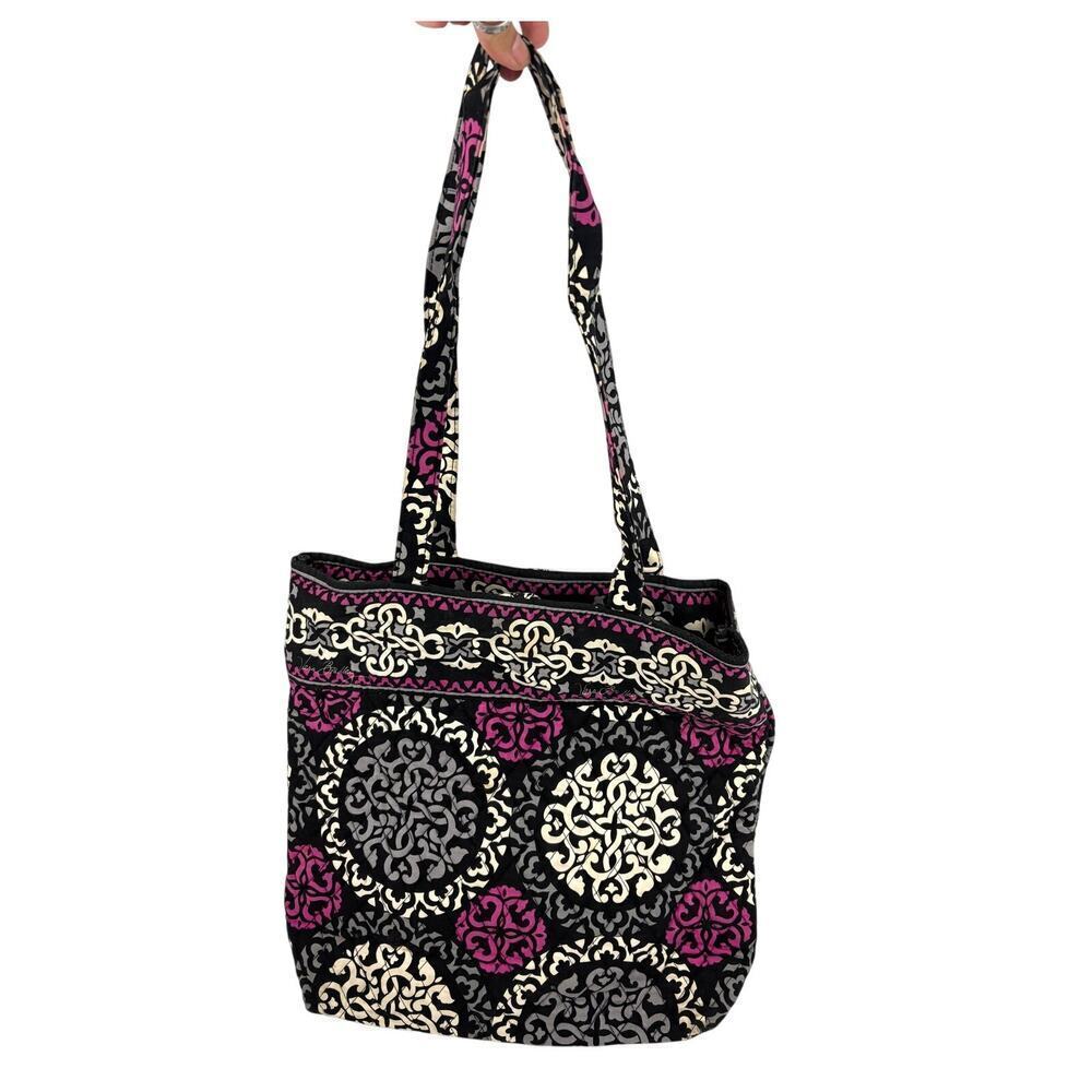 Vera Bradley Canterberry Magenta 2013 Tote Quilted Bag Black White READ